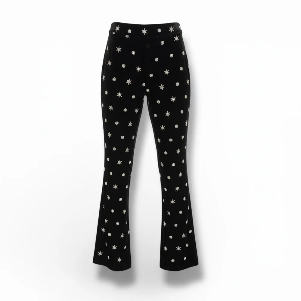 Chelsea & Violet Black Silver Star Beaded Embellished Flare Pants Size 2